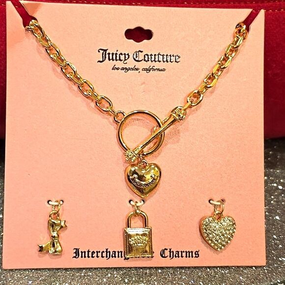 Juicy Couture Interchangeable Charms Heart &Crown Lock Necklace - Picture 2 of 5